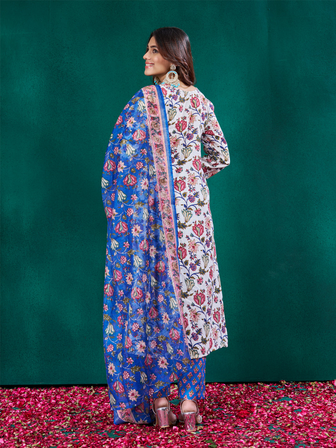 Jyoti Fashion Women's Multicolor Cotton Blend Printed Designer Kurta Set with Dupatta