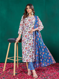 Thumbnail for Jyoti Fashion Women's Multicolor Cotton Blend Printed Designer Kurta Set with Dupatta