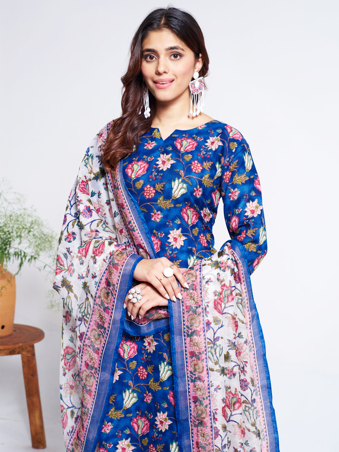 Jyoti Fashion Women's Blue Cotton Blend Printed Designer Kurta Set with Dupatta - Distacart