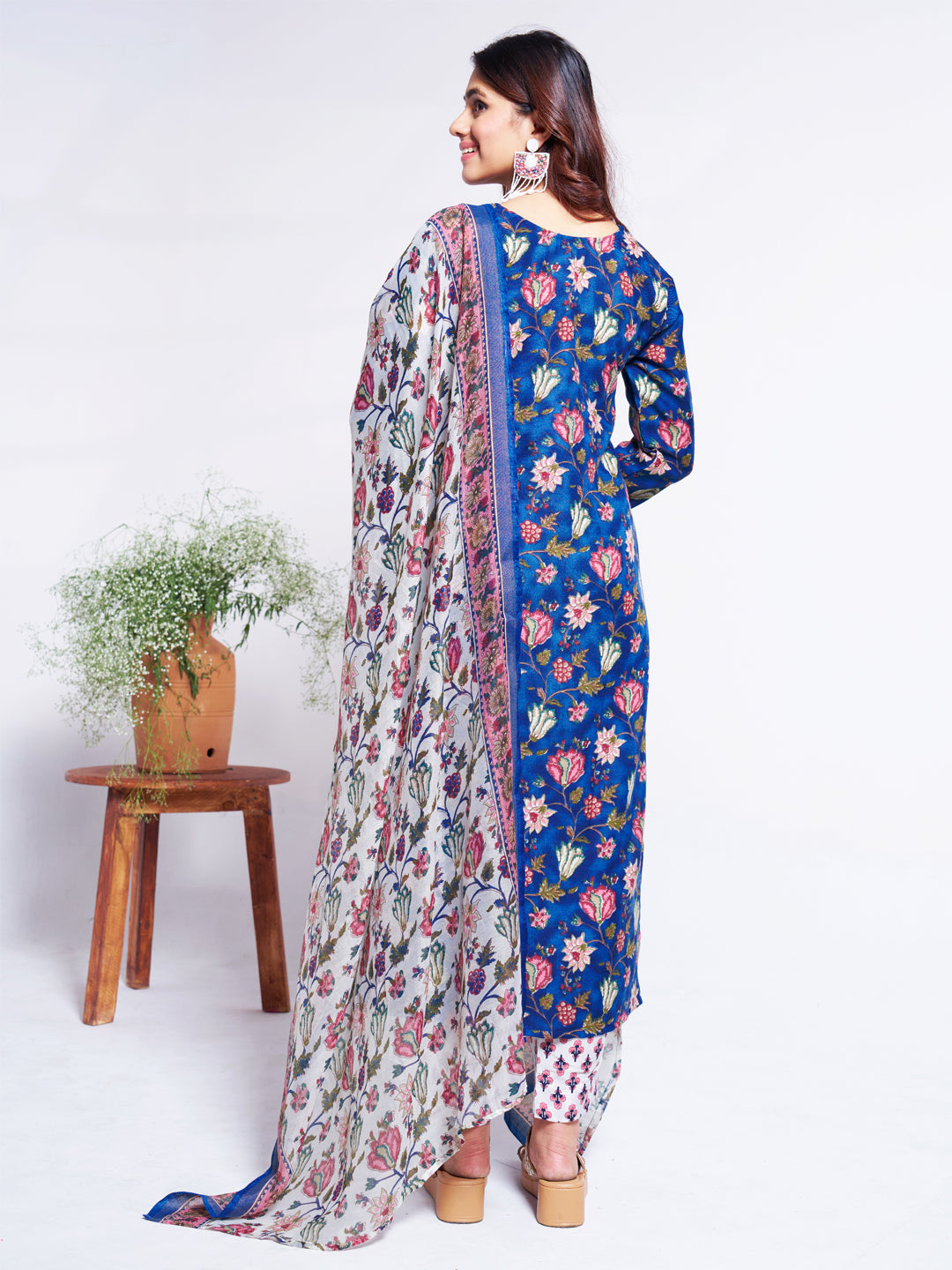Jyoti Fashion Women's Blue Cotton Blend Printed Designer Kurta Set with Dupatta - Distacart