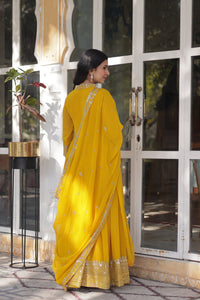 Thumbnail for Jyoti Fashion Women's Yellow Faux Georgette Rich Sequins Embroidered Anarkali Set with Dupatta