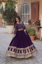 Thumbnail for Jyoti Fashion Women's Purple Faux Blooming Sequins Zari Embroidered Anarkali Set with Dupatta - Distacart