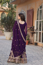 Thumbnail for Jyoti Fashion Women's Purple Faux Blooming Sequins Zari Embroidered Anarkali Set with Dupatta - Distacart