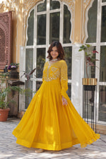 Thumbnail for Jyoti Fashion Women's Yellow Faux Georgette Embroidered Designer Anarkali Set with Dupatta - Distacart