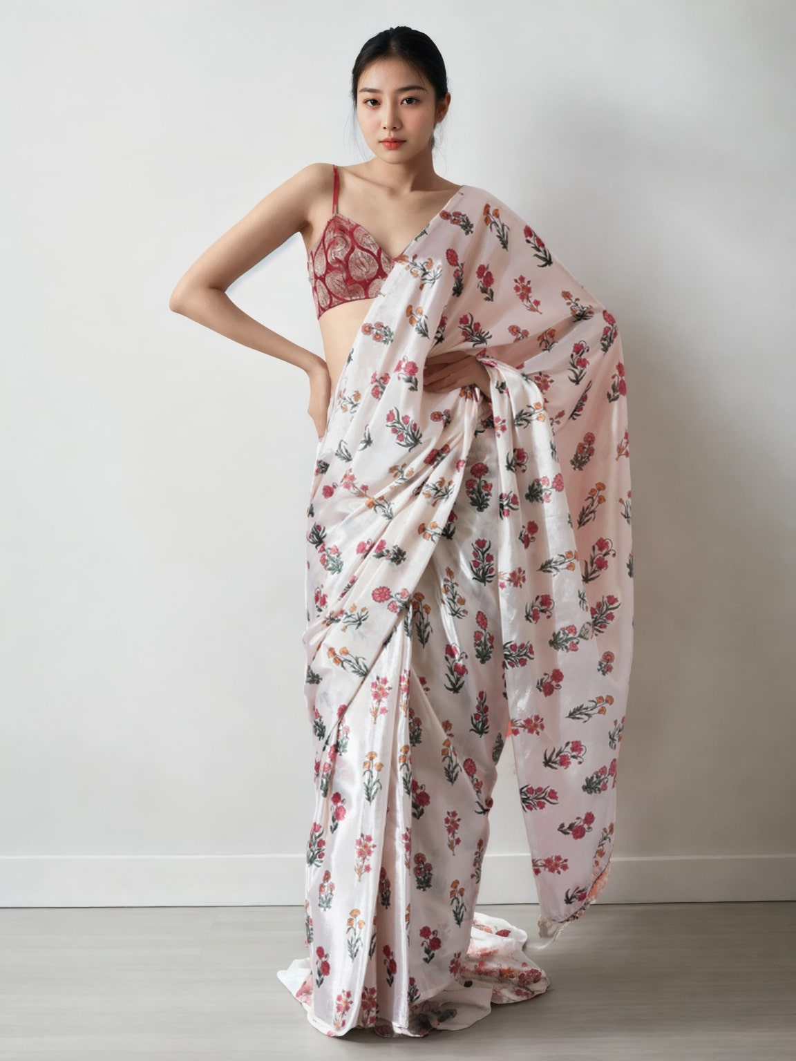 Jyoti Fashion Women's Multicolor Chinon Digital Printed Ready To Wear Saree with Blouse - Distacart