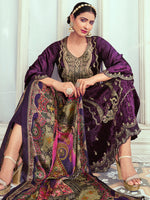 Thumbnail for Jyoti Fashion Women's Purple Velvet Cording with Digital Printed Kurta with Trouser & Dupatta - Distacart