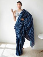 Thumbnail for Jyoti Fashion Women's Navy Blue Chinon Digital Printed Ready To Wear Saree with Blouse - Distacart