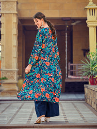 Thumbnail for Jyoti Fashion Women's Teal Silk Print with Hand Work Indo Western Kurta Set
