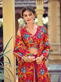 Thumbnail for Jyoti Fashion Women's Pink Silk Print with Hand Work Indo Western Kurta Set
