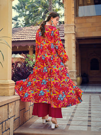 Thumbnail for Jyoti Fashion Women's Pink Silk Print with Hand Work Indo Western Kurta Set