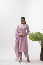 Thumbnail for Jyoti Fashion Women's Purple Vertical Silk Sequins Embroidered Kurta Set - Distacart