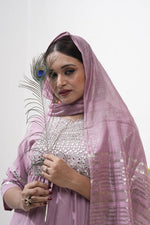 Thumbnail for Jyoti Fashion Women's Purple Vertical Silk Sequins Embroidered Kurta Set - Distacart