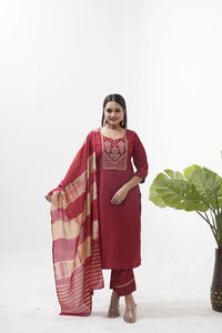Thumbnail for Jyoti Fashion Women's Purple Roman Silk Sequins Embroidered Kurta Set