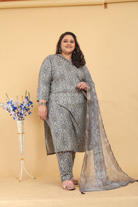 Thumbnail for Jyoti Fashion Women's Grey Rayon Digital Print with Handwork Kurta Set