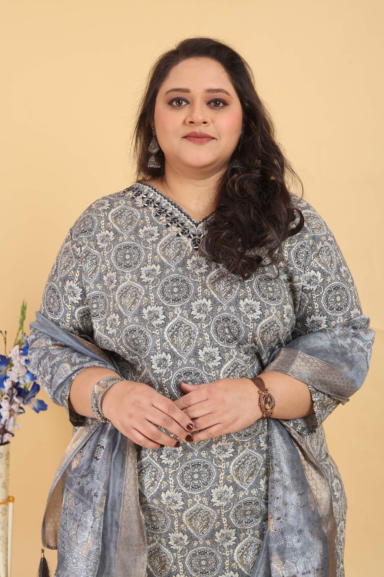 Jyoti Fashion Women's Grey Rayon Digital Print with Handwork Kurta Set