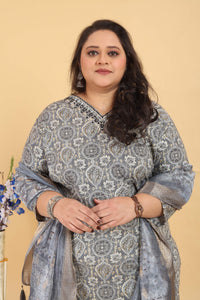 Thumbnail for Jyoti Fashion Women's Grey Rayon Digital Print with Handwork Kurta Set