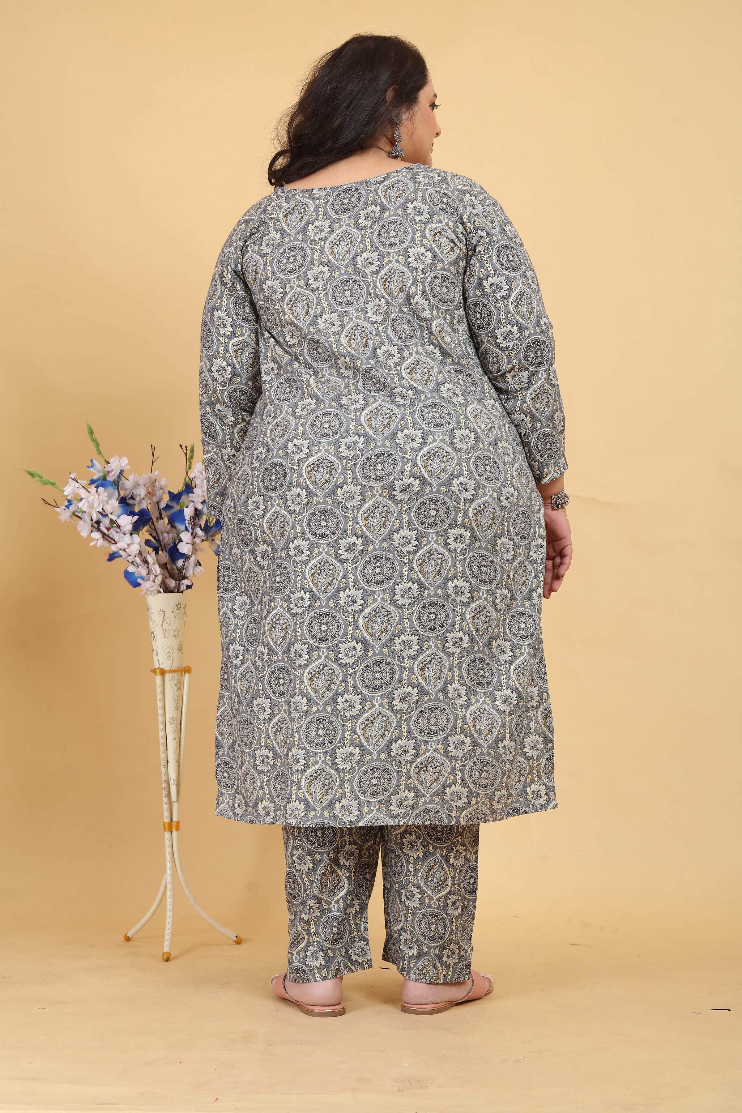 Jyoti Fashion Women's Grey Rayon Digital Print with Handwork Kurta Set - Distacart