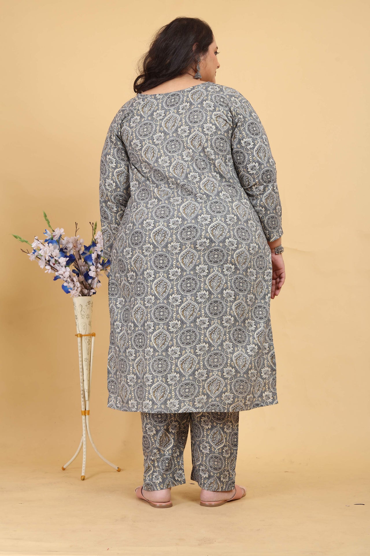 Jyoti Fashion Women's Grey Rayon Digital Print with Handwork Kurta Set