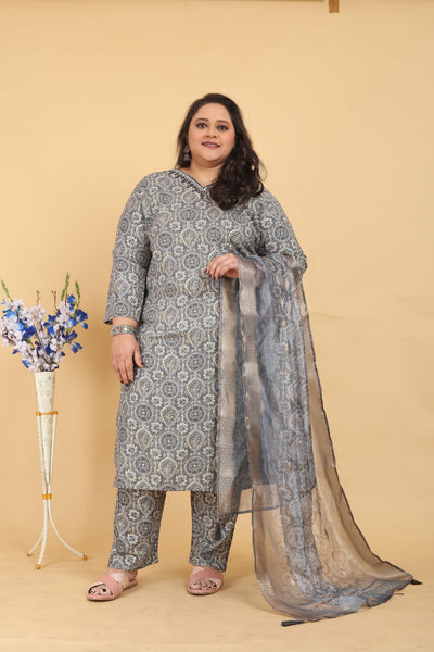 Jyoti Fashion Women's Grey Rayon Digital Print with Handwork Kurta Set