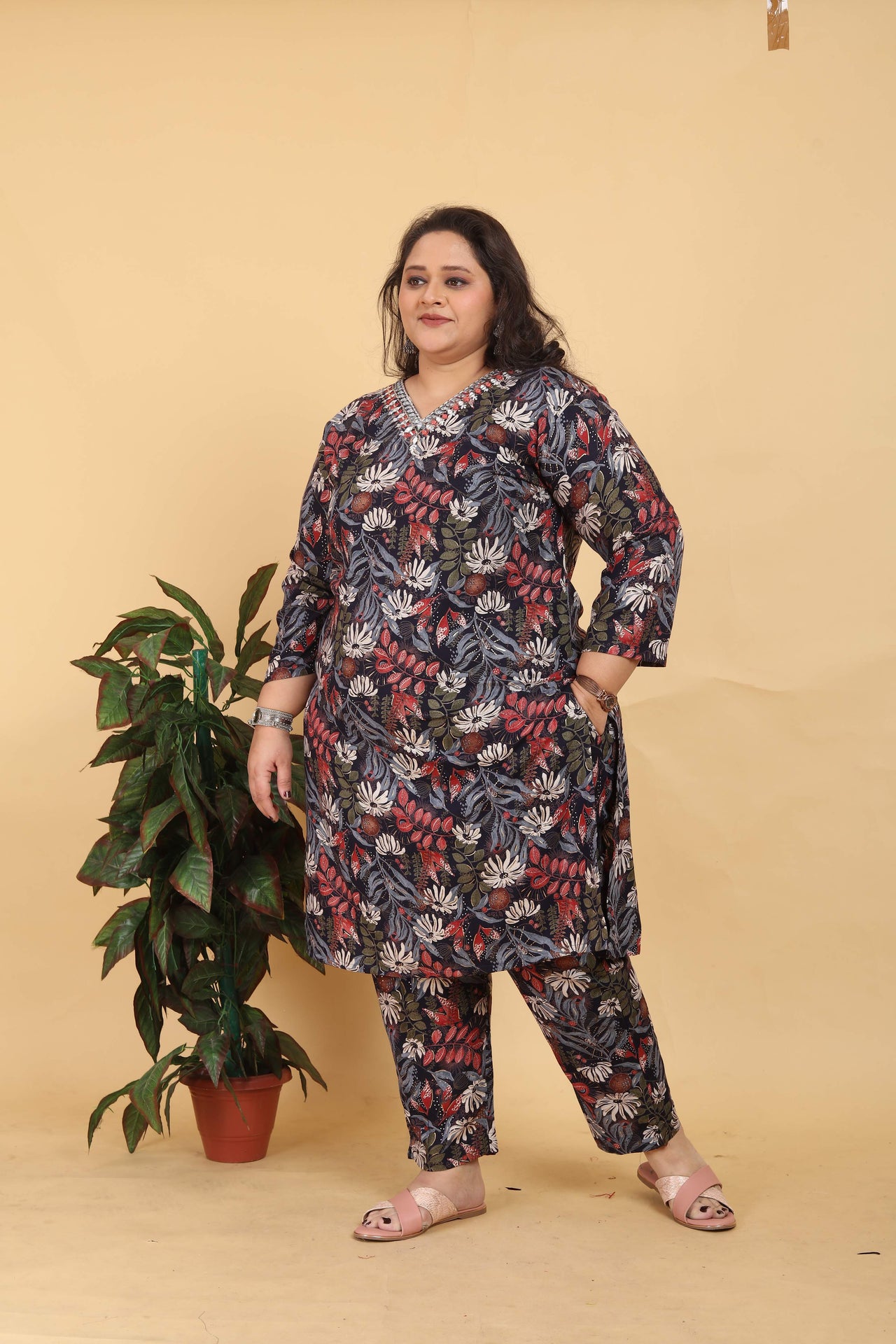 Jyoti Fashion Women's Black Rayon Digital Print with Handwork Kurta Set