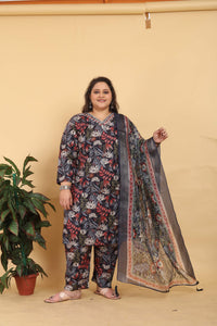 Thumbnail for Jyoti Fashion Women's Black Rayon Digital Print with Handwork Kurta Set
