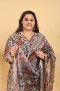 Thumbnail for Jyoti Fashion Women's Grey Lichi Viscose Digital Print with Handwork Kurta Set