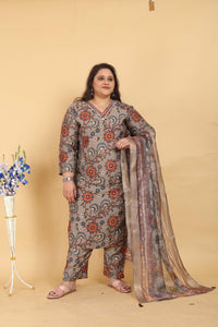 Thumbnail for Jyoti Fashion Women's Grey Lichi Viscose Digital Print with Handwork Kurta Set