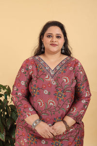 Thumbnail for Jyoti Fashion Women's Brown Lichi Viscose Digital Print with Handwork Kurta Set
