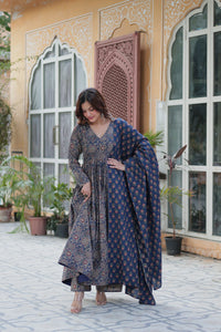 Thumbnail for Jyoti Fashion Women's Blue Cotton Floral Printed Designer Kurta Set
