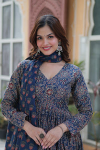 Thumbnail for Jyoti Fashion Women's Blue Cotton Floral Printed Designer Kurta Set