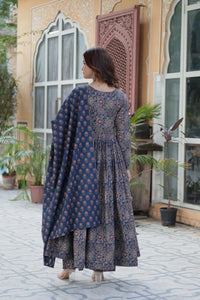 Thumbnail for Jyoti Fashion Women's Blue Cotton Floral Printed Designer Kurta Set