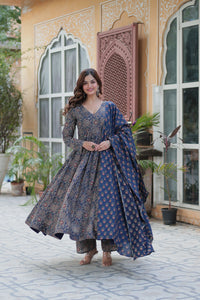 Thumbnail for Jyoti Fashion Women's Blue Cotton Floral Printed Designer Kurta Set
