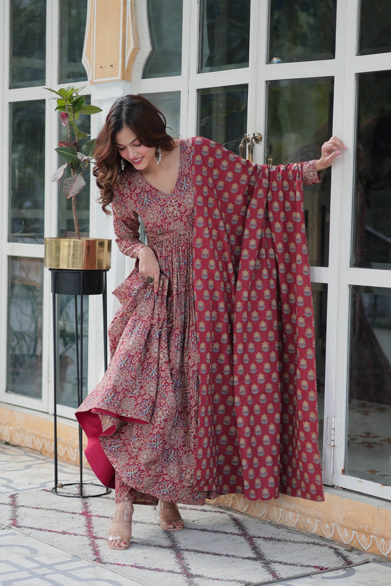 Jyoti Fashion Women's Maroon Cotton Floral Printed Designer Kurta Set