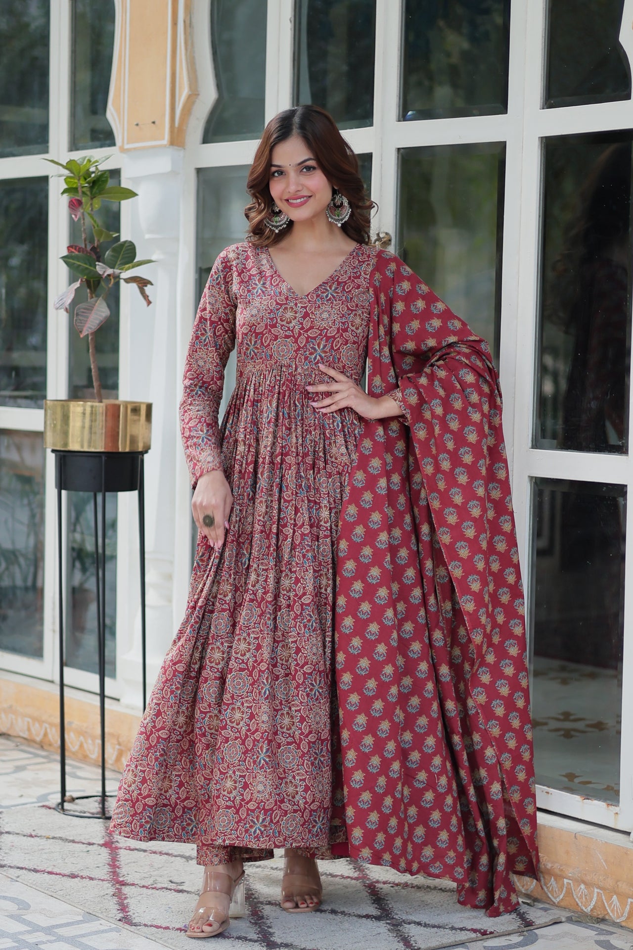Jyoti Fashion Women's Maroon Cotton Floral Printed Designer Kurta Set