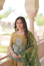 Thumbnail for Jyoti Fashion Women's Green Chinon Beads Embroidered Sharara Set with Dupatta