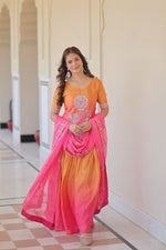 Thumbnail for Jyoti Fashion Women's Pink Chinon Beads Embroidered Sharara Set with Dupatta