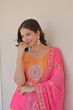 Thumbnail for Jyoti Fashion Women's Pink Chinon Beads Embroidered Sharara Set with Dupatta