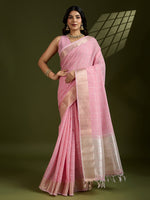 Thumbnail for Jyoti Fashion Women's Pink Tissue Linen Silk Zari Woven Designer Saree with Blouse
