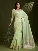 Thumbnail for Jyoti Fashion Women's Sea Green Tissue Linen Silk Zari Woven Designer Saree with Blouse