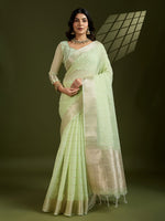 Thumbnail for Jyoti Fashion Women's Sea Green Tissue Linen Silk Zari Woven Designer Saree with Blouse