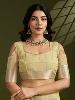 Thumbnail for Jyoti Fashion Women's Light Yellow Tissue Linen Silk Zari Woven Designer Saree with Blouse