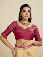 Thumbnail for Jyoti Fashion Women's Cream Khadi Raw Silk Temple Woven Border Designer Saree with Blouse