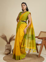Thumbnail for Jyoti Fashion Women's Yellow Khadi Raw Silk Temple Woven Border Designer Saree with Blouse