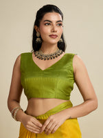 Thumbnail for Jyoti Fashion Women's Yellow Khadi Raw Silk Temple Woven Border Designer Saree with Blouse