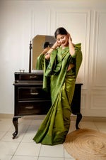Thumbnail for Jyoti Fashion Women's Green Handloom Raw Silk Weaving Designer Saree with Blouse