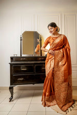 Thumbnail for Jyoti Fashion Women's Orange Handloom Raw Silk Weaving Designer Saree with Blouse