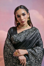 Thumbnail for Jyoti Fashion Women's Black Handloom Raw Silk Weaving Designer Saree with Blouse