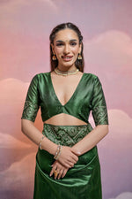 Thumbnail for Jyoti Fashion Women's Bottle Green Handloom Raw Silk Weaving Designer Saree with Blouse