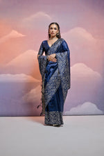 Thumbnail for Jyoti Fashion Women's Navy Blue Handloom Raw Silk Weaving Designer Saree with Blouse