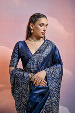 Thumbnail for Jyoti Fashion Women's Navy Blue Handloom Raw Silk Weaving Designer Saree with Blouse